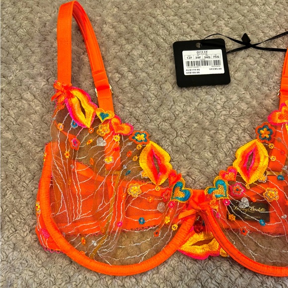 🧡⚡️💥 Honey Birdette Dixie Orange Bra 💥⚡️🧡 AU 12F / UK 34F BNWT - Picture 15 of 17